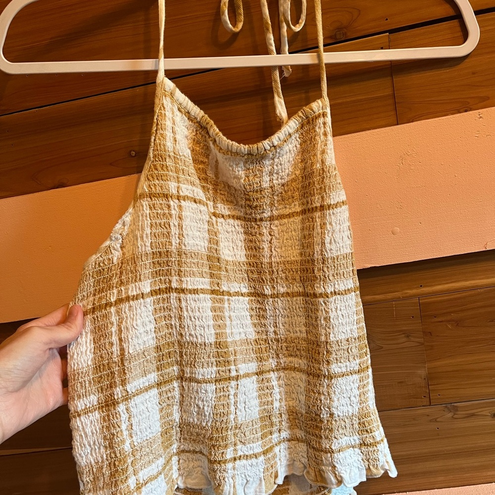 American Eagle Outfitters Cream Smocked Ruffled Camisole